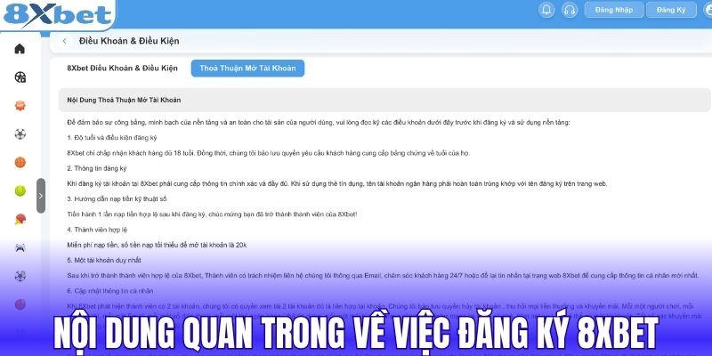 Nội dung quan trong về việc đăng ký 8XBET